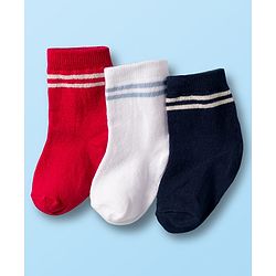 Cute Walk by Babyhug Non Terry Cotton Knit Ankle Length Anti Bacterial Socks With Stripes Pack Of 3 - Multicolour