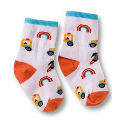 Cute Walk by Babyhug Non Terry Cotton Knit Ankle Length Anti Bacterial Socks With Vehicles Design Pack Of 3 - Multicolour