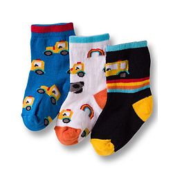 Cute Walk by Babyhug Non Terry Cotton Knit Ankle Length Anti Bacterial Socks With Vehicles Design Pack Of 3 - Multicolour