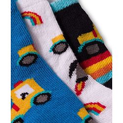 Cute Walk by Babyhug Non Terry Cotton Knit Ankle Length Anti Bacterial Socks With Vehicles Design Pack Of 3 - Multicolour
