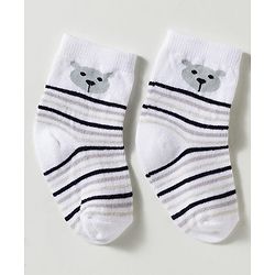 Cute Walk by Babyhug Non Terry Knit Ankle Length Anti Bacterial Striped & Bear Designed Socks Pack of 3 - Multicolor