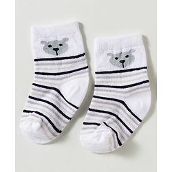 Cute Walk by Babyhug Non Terry Knit Ankle Length Anti Bacterial Striped & Bear Designed Socks Pack of 3 - Multicolor