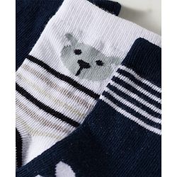 Cute Walk by Babyhug Non Terry Knit Ankle Length Anti Bacterial Striped & Bear Designed Socks Pack of 3 - Multicolor