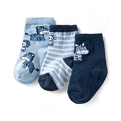 Cute Walk by Babyhug Ankle Length Anti Bacterial Socks with Zebra Design Pack of 3 - Multicolour