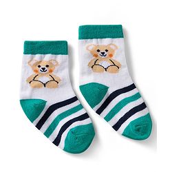 Cute Walk by Babyhug Non Terry Knit Ankle Length Anti Bacterial Socks With Stripes & Animal Design Pack of 3 - Green Navy Blue & White