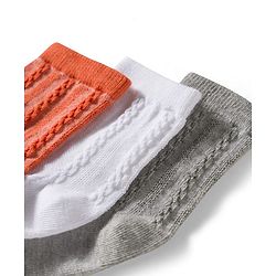 Cute Walk by Babyhug Non Terry Knit Ankle Length Anti Bacterial Solid Socks Pack of 3 - Grey Orange & White