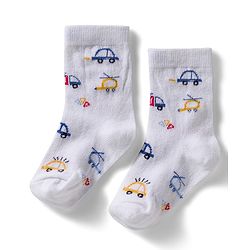 Cute Walk by Babyhug Non Terry Knit Ankle Length Anti Bacterial Socks With Stripes & Car Design Pack of 3 - Multicolor