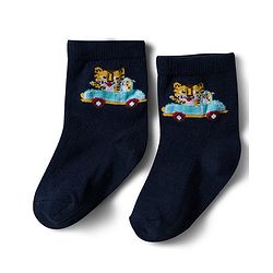 Cute Walk by Babyhug Non Terry Knit Ankle Length Anti Bacterial Socks With Stripes & Car Design Pack of 3 - Multicolor
