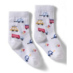 Cute Walk by Babyhug Non Terry Knit Ankle Length Anti Bacterial Socks With Stripes & Car Design Pack of 3 - Multicolor