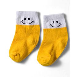 Cute Walk by Babyhug Non Terry Knit Ankle Length Anti Bacterial Socks With Smiley Design Pack of 3 - Yellow Grey & White