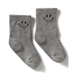 Cute Walk by Babyhug Non Terry Knit Ankle Length Anti Bacterial Socks With Smiley Design Pack of 3 - Yellow Grey & White