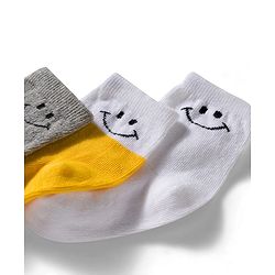 Cute Walk by Babyhug Non Terry Knit Ankle Length Anti Bacterial Socks With Smiley Design Pack of 3 - Yellow Grey & White