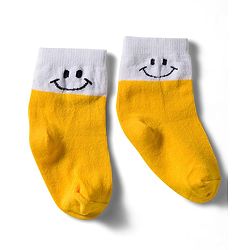 Cute Walk by Babyhug Non Terry Knit Ankle Length Anti Bacterial Socks With Smiley Design Pack of 3 - Yellow Grey & White