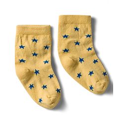 Cute Walk by Babyhug Non Terry Knit Ankle Length Anti Bacterial Socks With Stripes & Star Design Pack of 3 - Yellow Blue & White