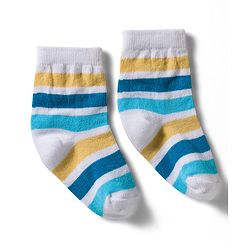 Cute Walk by Babyhug Non Terry Knit Ankle Length Anti Bacterial Socks With Stripes & Star Design Pack of 3 - Yellow Blue & White