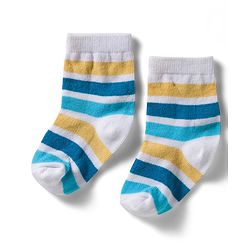 Cute Walk by Babyhug Non Terry Knit Ankle Length Anti Bacterial Socks With Stripes & Star Design Pack of 3 - Yellow Blue & White