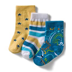 Cute Walk by Babyhug Non Terry Knit Ankle Length Anti Bacterial Socks With Stripes & Star Design Pack of 3 - Yellow Blue & White