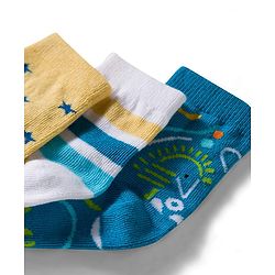 Cute Walk by Babyhug Non Terry Knit Ankle Length Anti Bacterial Socks With Stripes & Star Design Pack of 3 - Yellow Blue & White