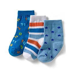 Cute Walk by Babyhug Non Terry Knit Ankle Length Anti Bacterial Socks With Stripes & Star Design Pack of 3 - Blue & White