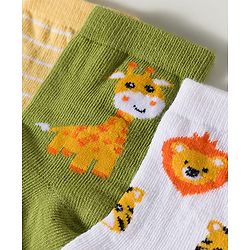 Cute Walk by Babyhug Non Terry Knit Ankle Length Anti Bacterial Striped & Animal Designed Socks Pack of 3 - Multicolor