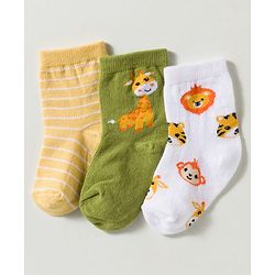 Cute Walk by Babyhug Non Terry Knit Ankle Length Anti Bacterial Striped & Animal Designed Socks Pack of 3 - Multicolor