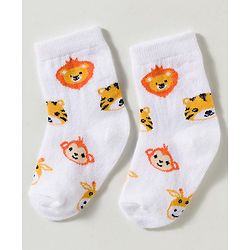 Cute Walk by Babyhug Non Terry Knit Ankle Length Anti Bacterial Striped & Animal Designed Socks Pack of 3 - Multicolor
