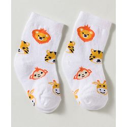 Cute Walk by Babyhug Non Terry Knit Ankle Length Anti Bacterial Striped & Animal Designed Socks Pack of 3 - Multicolor
