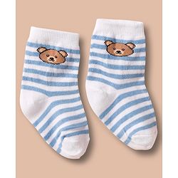 Cute Walk by Babyhug Non Terry Cotton Knit Ankle Length Anti Bacterial Socks With Stripes  & Teddy Bear Design Pack Of 3 - Multicolour
