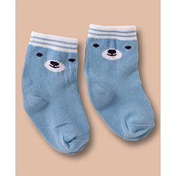 Cute Walk by Babyhug Non Terry Cotton Knit Ankle Length Anti Bacterial Socks With Stripes  & Teddy Bear Design Pack Of 3 - Multicolour