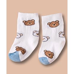 Cute Walk by Babyhug Non Terry Cotton Knit Ankle Length Anti Bacterial Socks With Stripes  & Teddy Bear Design Pack Of 3 - Multicolour