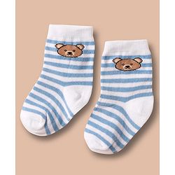 Cute Walk by Babyhug Non Terry Cotton Knit Ankle Length Anti Bacterial Socks With Stripes  & Teddy Bear Design Pack Of 3 - Multicolour