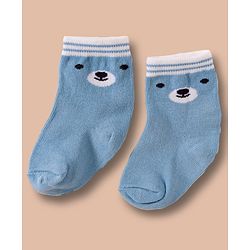 Cute Walk by Babyhug Non Terry Cotton Knit Ankle Length Anti Bacterial Socks With Stripes  & Teddy Bear Design Pack Of 3 - Multicolour