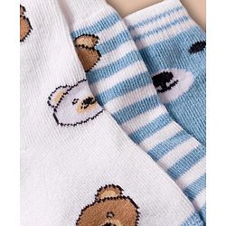 Cute Walk by Babyhug Non Terry Cotton Knit Ankle Length Anti Bacterial Socks With Stripes  & Teddy Bear Design Pack Of 3 - Multicolour