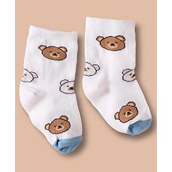 Cute Walk by Babyhug Non Terry Cotton Knit Ankle Length Anti Bacterial Socks With Stripes  & Teddy Bear Design Pack Of 3 - Multicolour
