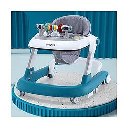 Babyhug 2 in 1 Baby Walker with Anti Fall Protection & Adjustable Height-Blue| Push Walker| Rear Wheels with Speed Control| Soft Padded Seat| Smooth Swivel Wheels| Musical Toy Tray with Engaging Toys