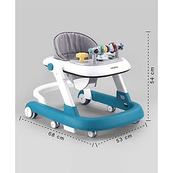 Babyhug 2 in 1 Baby Walker with Anti Fall Protection & Adjustable Height-Blue| Push Walker| Rear Wheels with Speed Control| Soft Padded Seat| Smooth Swivel Wheels| Musical Toy Tray with Engaging Toys