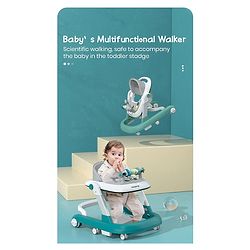 Babyhug 2 in 1 Baby Walker with Anti Fall Protection & Adjustable Height-Blue| Push Walker| Rear Wheels with Speed Control| Soft Padded Seat| Smooth Swivel Wheels| Musical Toy Tray with Engaging Toys