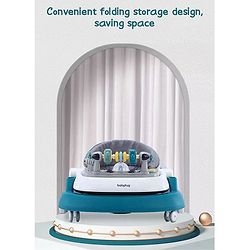 Babyhug 2 in 1 Baby Walker with Anti Fall Protection & Adjustable Height-Blue| Push Walker| Rear Wheels with Speed Control| Soft Padded Seat| Smooth Swivel Wheels| Musical Toy Tray with Engaging Toys