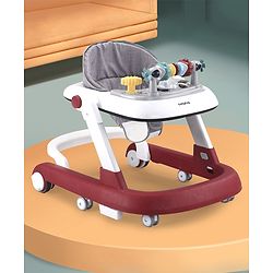 Babyhug 2 in 1 Baby Walker with Anti Fall Protection & Adjustable Height-Blue| Push Walker| Rear Wheels with Speed Control| Soft Padded Seat| Smooth Swivel Wheels| Musical Toy Tray with Engaging Toys