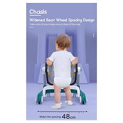 Babyhug 2 in 1 Baby Walker with Anti Fall Protection & Adjustable Height-Blue| Push Walker| Rear Wheels with Speed Control| Soft Padded Seat| Smooth Swivel Wheels| Musical Toy Tray with Engaging Toys
