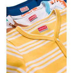 Babyhug 100% Cotton Knit Full Sleeves Striped Jhablas with Jungle Theme Print Pack of 3 - Navy Blue Yellow & White