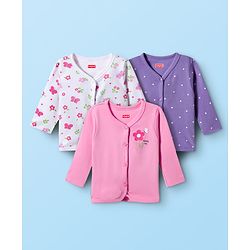 Babyhug 100% Cotton Interlock Knit Full Sleeves Jhablas With Floral Print Pack Of 3 - Purple Pink & White