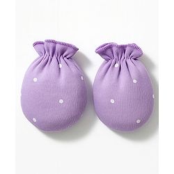 Babyhug 100% Cotton Interlock Knit Full Sleeves Floral Printed Inner Wear Set With Mittens Booties & Cap - Lavender