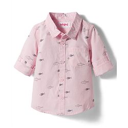 Babyhug 100% Cotton Woven Full Sleeves Sea Life Printed Shirt - Light Pink