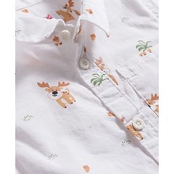 Babyhug Cotton Woven Full Sleeves Deer Printed Shirt - White