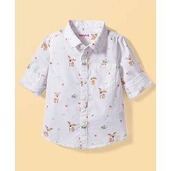 Babyhug Cotton Woven Full Sleeves Deer Printed Shirt - White