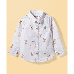 Babyhug Cotton Woven Full Sleeves Deer Printed Shirt - White
