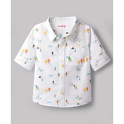 Babyhug Cotton Woven Shirt Full Sleeve Regular Collar Printed White 9-12 Months