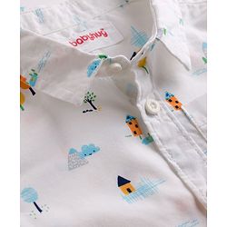 Babyhug Cotton Woven Shirt Full Sleeve Regular Collar Printed White 9-12 Months