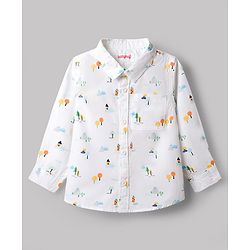 Babyhug Cotton Woven Shirt Full Sleeve Regular Collar Printed White 9-12 Months